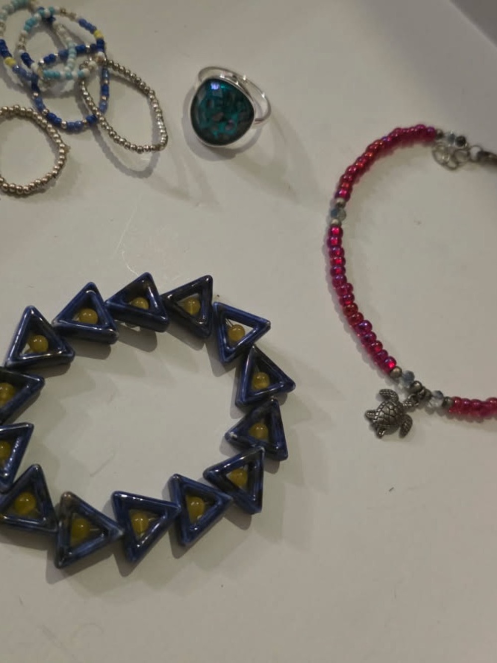 Kids Blue Triangle Bead Stretch Bracelet - Unbranded